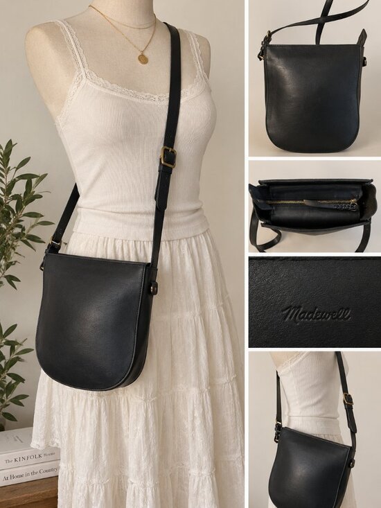 Madewell Handbags - Madewell Black Leather Crossbody Saddle Bag Brass Hardware Quiet Luxury